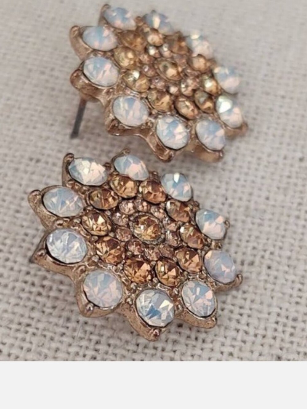Gold-Tone Floral Cluster Earrings with Opalescent and Champagne Stones
